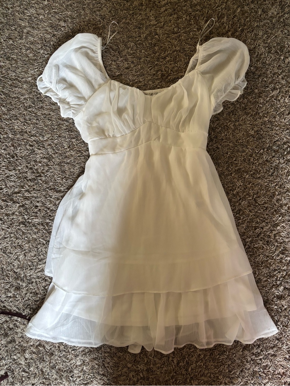 Love Tree Ivory Layered Puff Sleeve Chiffon Dress
